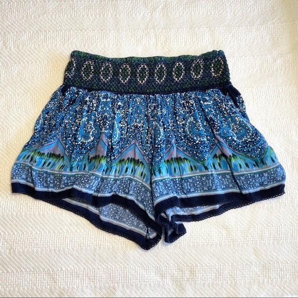 Patrons of Peace Pants - Patrons of Peace blue boho print shorts